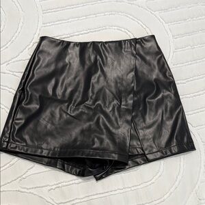 Black Faux Leather Mini Skort